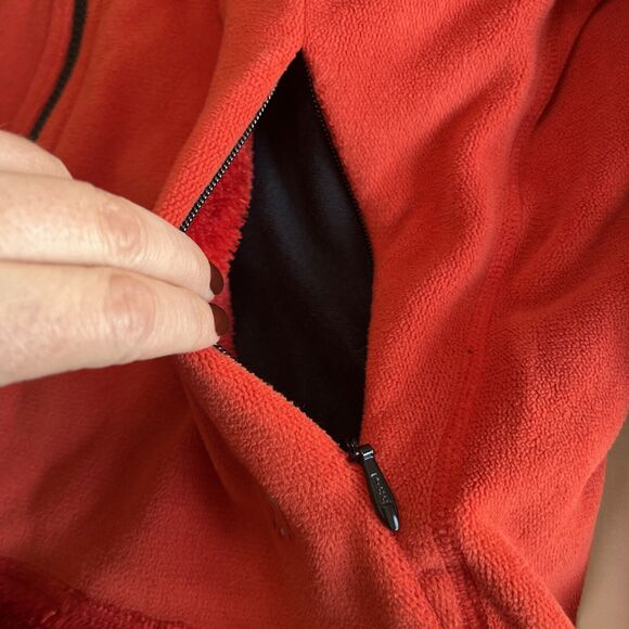 Mountain Hardwear Orange Faux Fur Fleece Jacket Hooded Full Zip Womens Size M - Picture 13 of 16